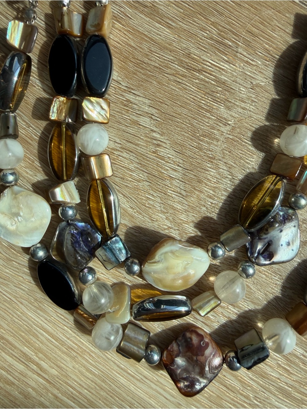 Multi-Strand Brown and Cream Bead Statement Necklace